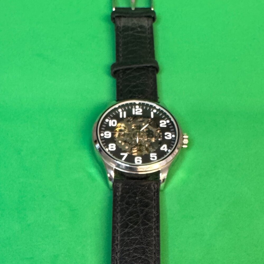Akribos XXIV AK494SS Men's Skeleton Automatic Watch 42mm Black Leather Strap -09